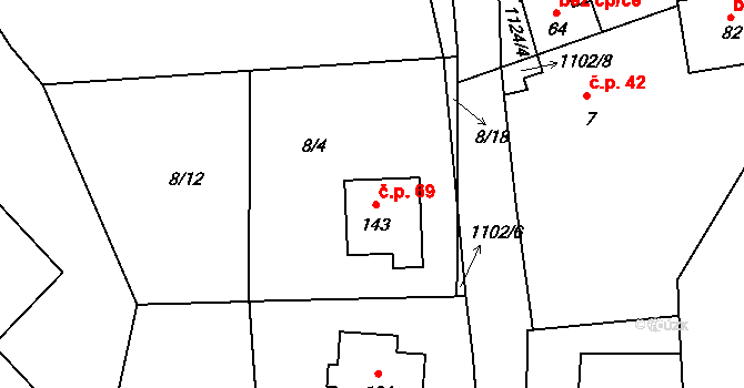 Sklené nad Oslavou 69 na parcele st. 143 v KÚ Sklené nad Oslavou, Katastrální mapa