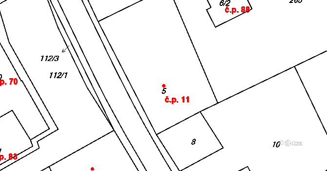 Salaš 11, Zlín na parcele st. 5 v KÚ Salaš u Zlína, Katastrální mapa