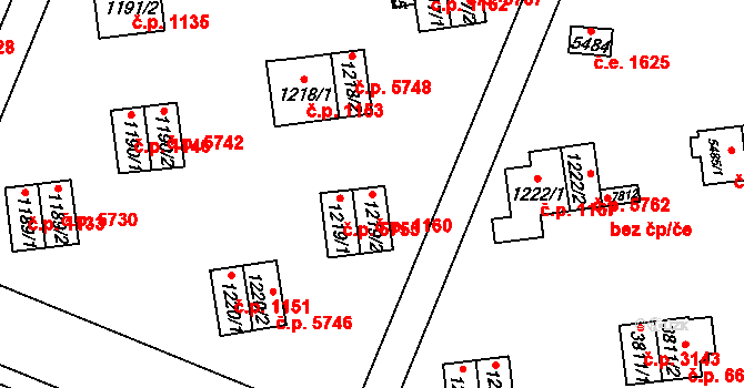 Zlín 1160 na parcele st. 1219/2 v KÚ Zlín, Katastrální mapa