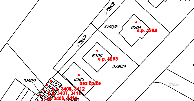 Zlín 4283 na parcele st. 6100 v KÚ Zlín, Katastrální mapa