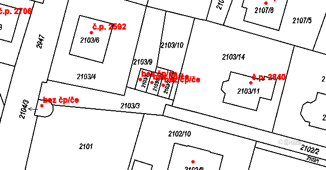 Opava 43312063 na parcele st. 2103/7 v KÚ Opava-Předměstí, Katastrální mapa