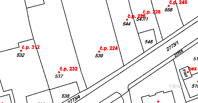 Kylešovice 224, Opava na parcele st. 539 v KÚ Kylešovice, Katastrální mapa