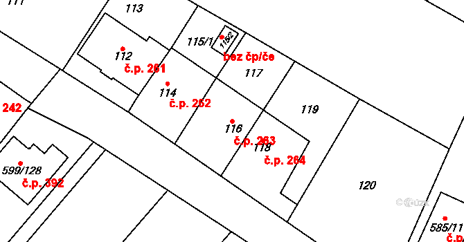 Holubice 263 na parcele st. 116 v KÚ Holubice, Katastrální mapa