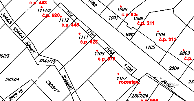 Nivnice 573 na parcele st. 1108 v KÚ Nivnice, Katastrální mapa