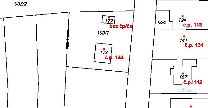 Lípy 144, Slatinice na parcele st. 173 v KÚ Lípy, Katastrální mapa
