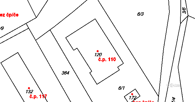Bylany 110 na parcele st. 120 v KÚ Bylany, Katastrální mapa