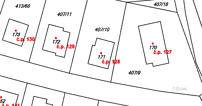 Kovářov 128 na parcele st. 171 v KÚ Kovářov, Katastrální mapa
