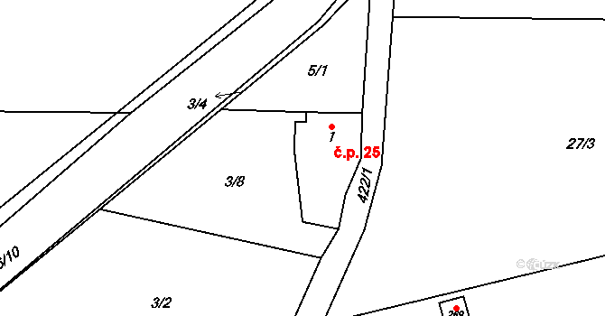 Nepomuky 25, Horní Čermná na parcele st. 1 v KÚ Nepomuky, Katastrální mapa