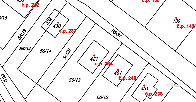 Blatnice 234 na parcele st. 421 v KÚ Blatnice u Nýřan, Katastrální mapa