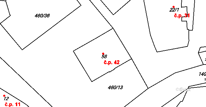 Dušejov 42 na parcele st. 58 v KÚ Dušejov, Katastrální mapa