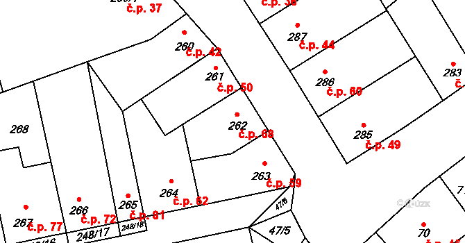 Svinařov 68 na parcele st. 262 v KÚ Svinařov u Kladna, Katastrální mapa