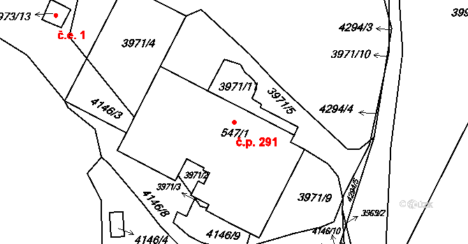 Kožlany 291 na parcele st. 547/1 v KÚ Kožlany, Katastrální mapa