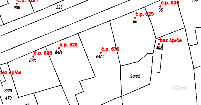 Rudná 679 na parcele st. 84/2 v KÚ Hořelice, Katastrální mapa