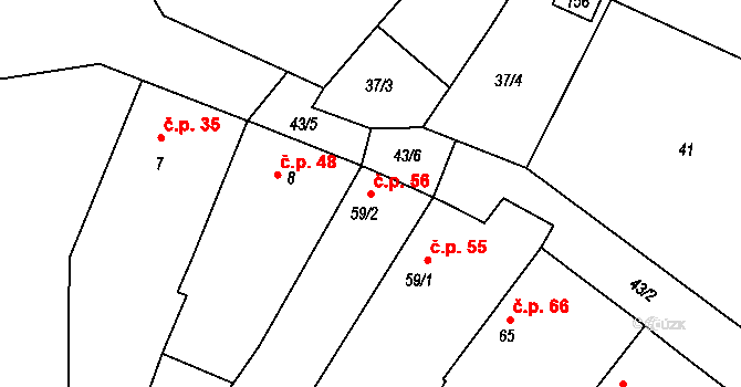 Borkovice 56 na parcele st. 59/2 v KÚ Borkovice, Katastrální mapa