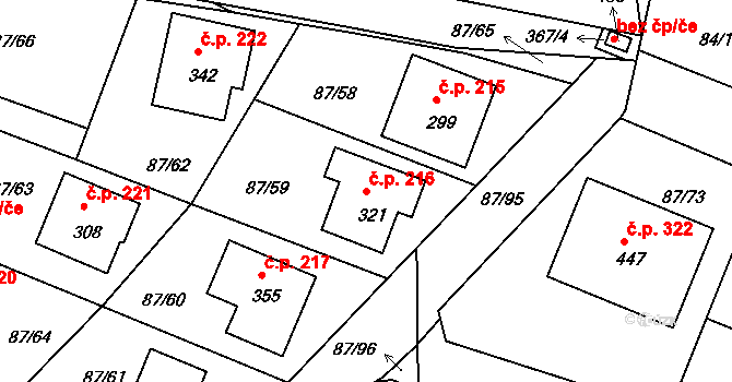 Chotoviny 216 na parcele st. 321 v KÚ Chotoviny, Katastrální mapa