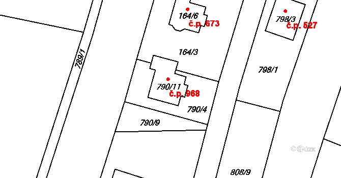 Srubec 968 na parcele st. 790/11 v KÚ Srubec, Katastrální mapa