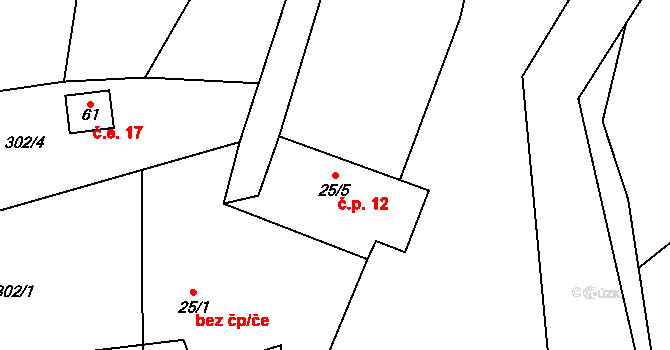 Ostrovec 12, Ostrovec-Lhotka na parcele st. 25/5 v KÚ Ostrovec u Terešova, Katastrální mapa