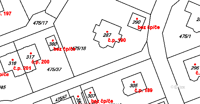 Žďár nad Metují 190 na parcele st. 287 v KÚ Žďár nad Metují, Katastrální mapa