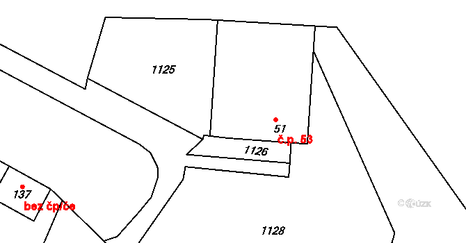 Holešín 53, Rájec-Jestřebí na parcele st. 51 v KÚ Holešín, Katastrální mapa