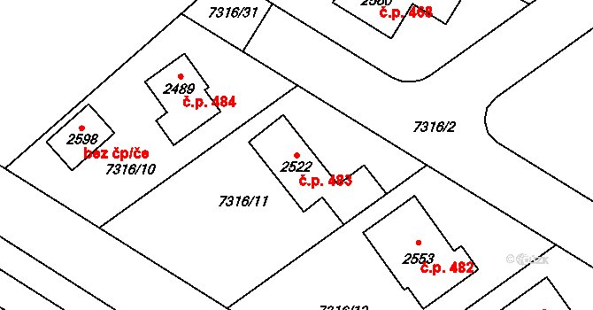 Telč-Štěpnice 483, Telč na parcele st. 2522 v KÚ Telč, Katastrální mapa