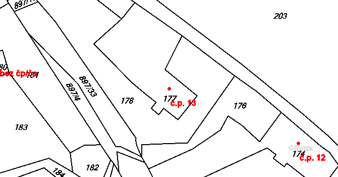 Žárová 13, Velké Losiny na parcele st. 177 v KÚ Žárová, Katastrální mapa