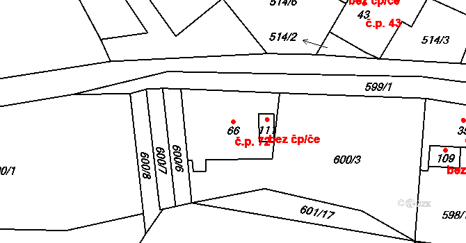 Úbislav 72, Stachy na parcele st. 66 v KÚ Úbislav, Katastrální mapa