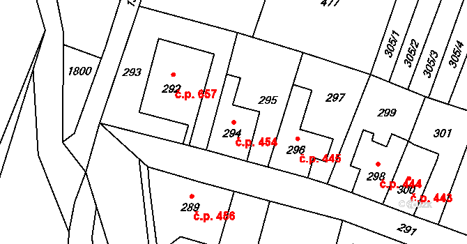 Fulnek 454 na parcele st. 294 v KÚ Fulnek, Katastrální mapa