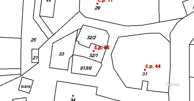 Skryje 35 na parcele st. 32/1 v KÚ Skryje nad Berounkou, Katastrální mapa