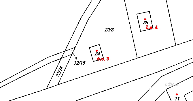Milotičky 3, Červená Řečice na parcele st. 24 v KÚ Milotičky, Katastrální mapa