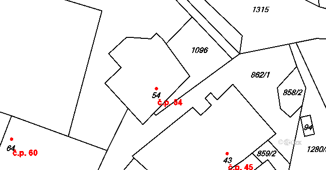 Panské Mlýny 54, Černovice na parcele st. 54 v KÚ Dobešov u Černovic, Katastrální mapa