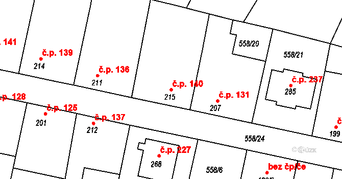 Telce 140, Peruc na parcele st. 215 v KÚ Telce, Katastrální mapa