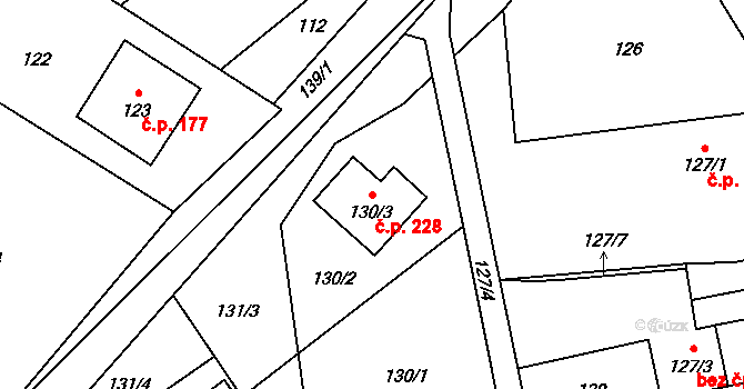 Holasovice 228 na parcele st. 130/3 v KÚ Holasovice, Katastrální mapa