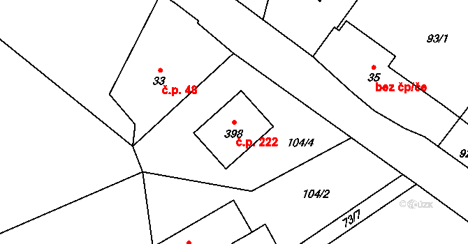 Klokočov 222, Vítkov na parcele st. 398 v KÚ Klokočov u Vítkova, Katastrální mapa