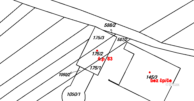 Milovice 83, Soběsuky na parcele st. 175/2 v KÚ Milovice, Katastrální mapa