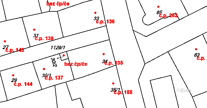 Štěnovice 135 na parcele st. 34 v KÚ Štěnovice, Katastrální mapa