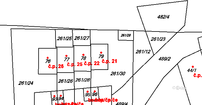 Bousín 21 na parcele st. 79 v KÚ Bousín, Katastrální mapa