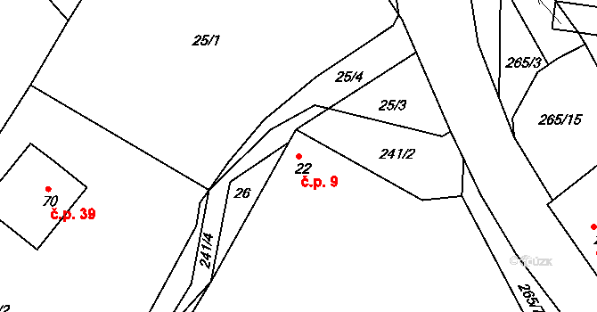 Milkov 9, Ludmírov na parcele st. 22 v KÚ Milkov na Moravě, Katastrální mapa