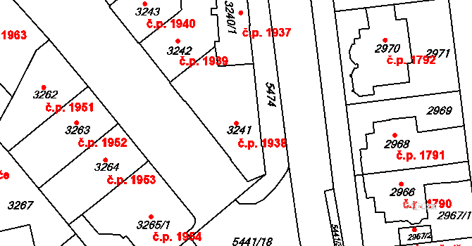 Znojmo 1938 na parcele st. 3241 v KÚ Znojmo-město, Katastrální mapa