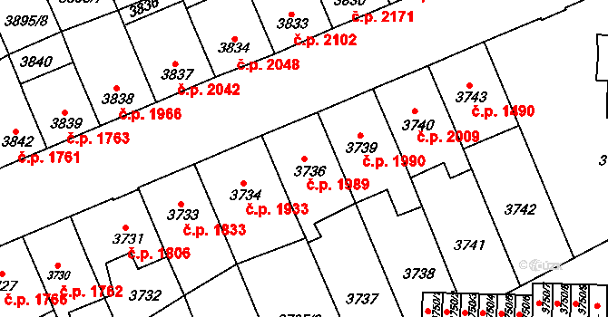 Přerov I-Město 1989, Přerov na parcele st. 3736 v KÚ Přerov, Katastrální mapa