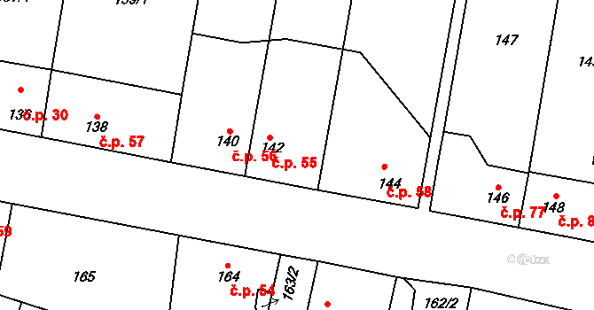 Honice 55, Stochov na parcele st. 142 v KÚ Honice, Katastrální mapa