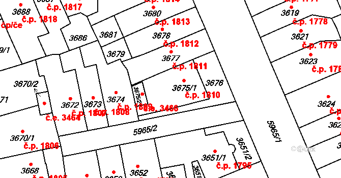Jihlava 1810 na parcele st. 3675/1 v KÚ Jihlava, Katastrální mapa
