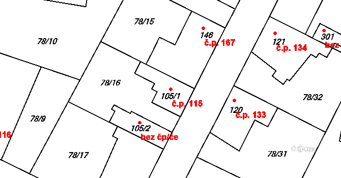 Braškov 115 na parcele st. 105/1 v KÚ Braškov, Katastrální mapa