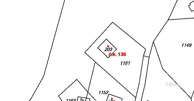 Čelina 136, Borotice na parcele st. 203 v KÚ Čelina, Katastrální mapa