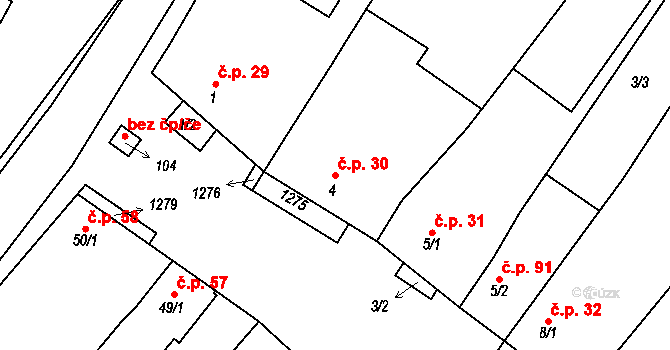 Dražůvky 30 na parcele st. 4 v KÚ Dražůvky, Katastrální mapa