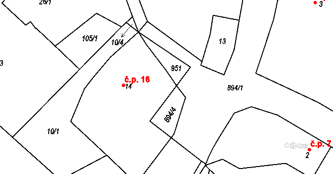 Rounek 16, Vyskytná nad Jihlavou na parcele st. 14 v KÚ Rounek, Katastrální mapa