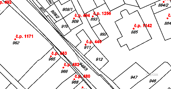 Rousínov 440 na parcele st. 911 v KÚ Rousínov u Vyškova, Katastrální mapa