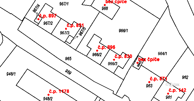 Rýmařov 896 na parcele st. 966/2 v KÚ Rýmařov, Katastrální mapa