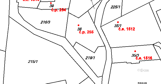 Ládeves 255, Kamenice na parcele st. 38 v KÚ Ládví, Katastrální mapa