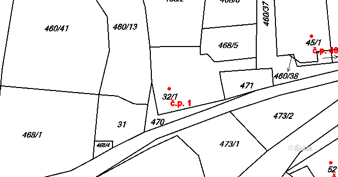 Horní Bolíkov 1, Studená na parcele st. 32/1 v KÚ Horní Bolíkov, Katastrální mapa