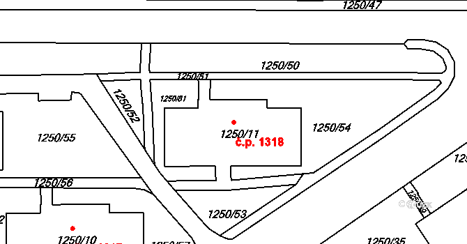 Děčín II-Nové Město 1318, Děčín na parcele st. 1250/11 v KÚ Děčín, Katastrální mapa